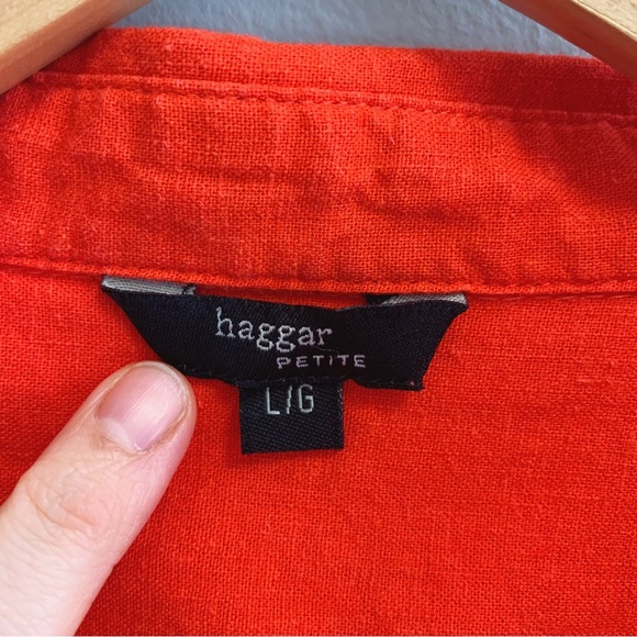 Haggar Linen Blend Button Down Red Cardigan Shirt - Picture 2 of 9